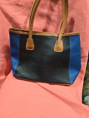 Bolsa tote Neiman Marcus couro pebbled falso preta e azul - 14 x 11 x 7 - Rara - Imagem 1 de 4