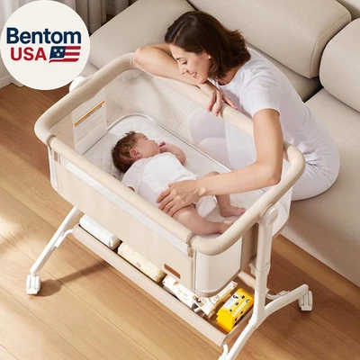 Cuna Mesita de noche - Diseño de malla, Cuna de noche portátil para bebé con Foto 1 de 4