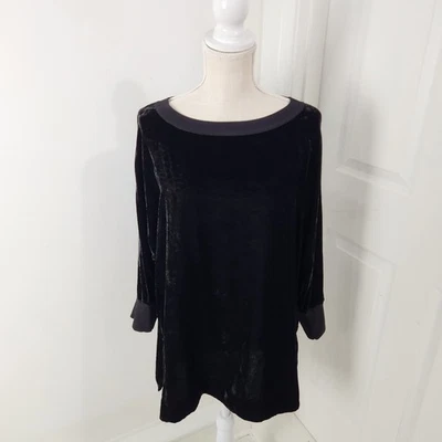 Top Lafayette 148 para mujer XL negro terciopelo túnica aberturas laterales romántico calce suelto Foto 1 de 4