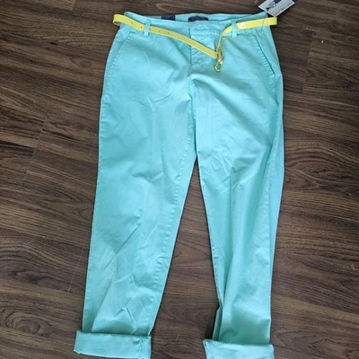 NUEVO Pantalones tobillera verde Bandolino frente plano talla 4 con cinturón nuevos con etiquetas para mujer Foto 1 de 4