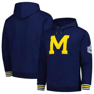 Men's Mitchell & Ness Navy Michigan Wolverines Chainstich Fleece Pullover Hoodie - Picture 1 of 5