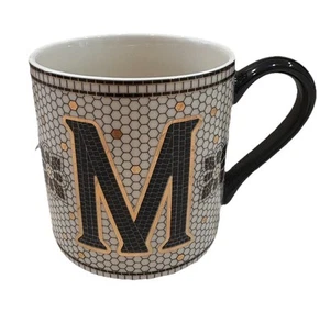 Anthropologie Stoneware Bistro Gold Black Subway Tile Monogram Mug Initial M - Picture 1 of 7