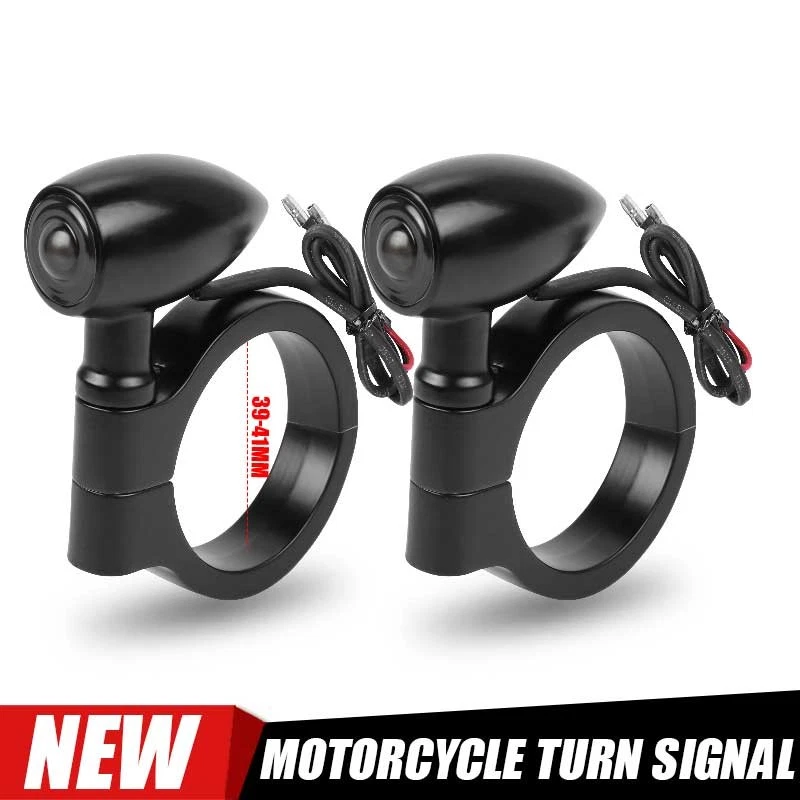 2Pcs Motorcycle LED Turn Signal Lights 41mm Fork Clamp Blinker Amber Indicator - Image 1 of 4