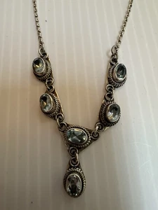 VINTAGE 925 STERLINGSILBER KABELKETTE & 6 BLAUTOPAS EDELSTEINE ANHÄNGER 18" LANGE HALSKETTE - Bild 1 von 24
