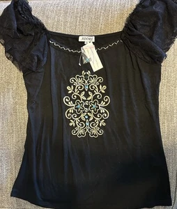 Adore Womens Top XL Style T-11098 Black Embroidered Beaded - Picture 1 of 5