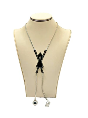 Collar Moderno Plata Negro Esmalte Y Lariat Geométrico Estilo Art Deco Foto 1 de 4