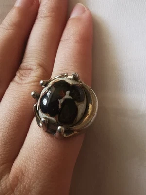 A white metal and boulder opal moon and star statement ring - Image 1 of 4