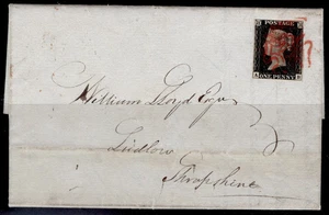 GB QV SG2, 1d black PLATE 1b, gebraucht. Katze 625£. RED MX on COVER AB - Bild 1 von 1