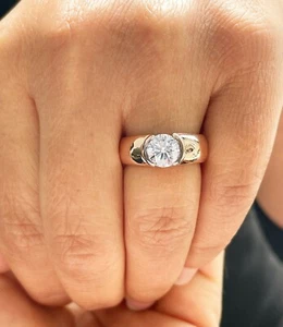 14k Solid Rose Gold Round Moissanite Engagement Ring Semi Bezel Solitaire 1.25ct - Picture 1 of 12