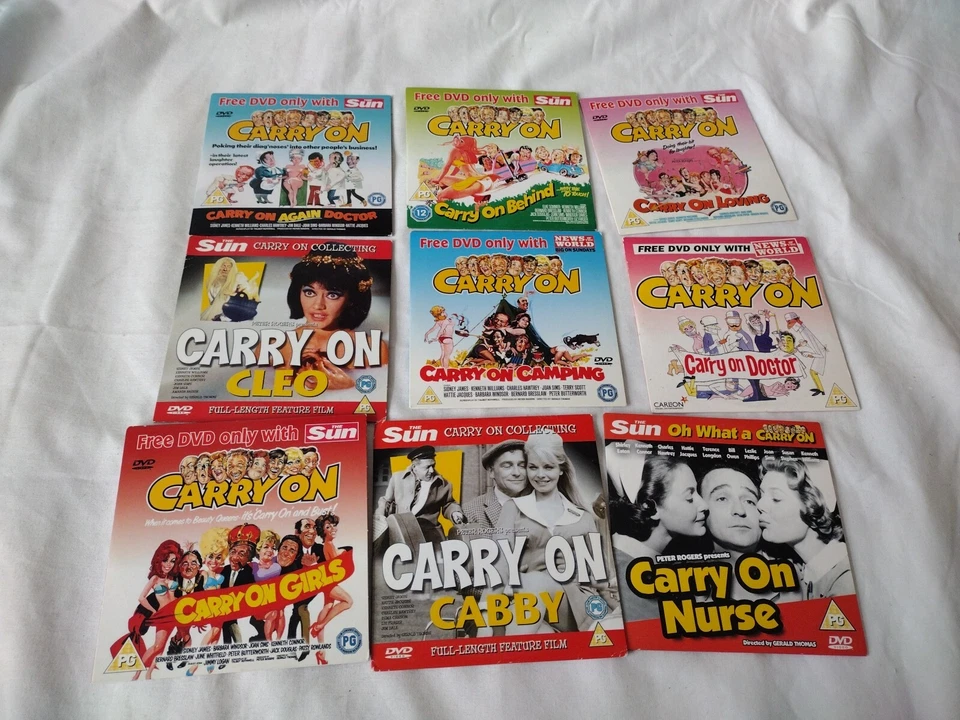 9 x Carry On Films - The Sun Promo DVDs - Image 1 of 1