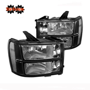 GMC Sierra Truck Black Housing Headlights Clear Leans Factory Style Clear - Picture 1 of 2