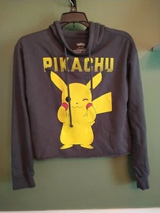 Pokemon Pikachu Gray Hoodie Size Small Women Cropped Lightweight Long Sleeve - Picture 1 of 11