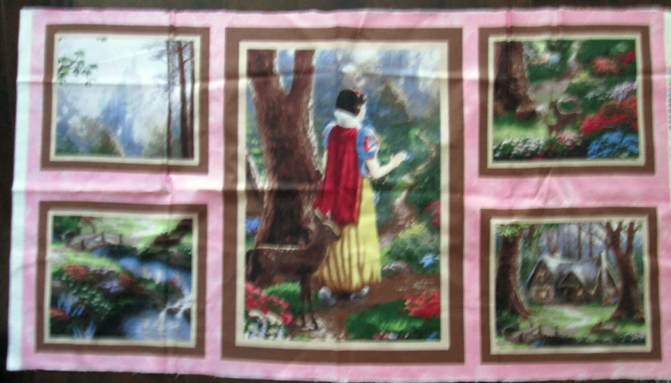 1 Pretty 2009 OOP"Snow White Discovers the Cottage" Cotton Fabric Crafting Panel - Image 1 of 1