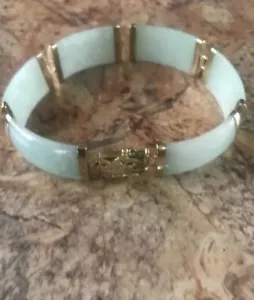 Bracciale oro 14 carati drago cinese giada verde 7,5 pollici firmato con 535 - Foto 1 di 7
