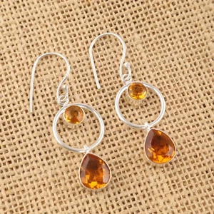 Pendientes colgantes pera citrino piedras preciosas plata esterlina aniversario cumpleaños - Imagen 1 de 6