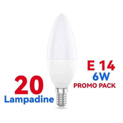 20 LAMPADINE LED E14 6W LUCE FREDDA LAMPADA CANDELA RISPARMIO ENERGETICO 6500K  - Immagine 1 di 2