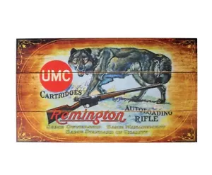 Letrero Remington Arms UMC estilo vintage arte acabado envejecido lobo - Imagen 1 de 3