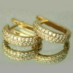 2 Ct D/VVS White Moissanite Women's Hoop Earrings 14k Yellow Gold Plated Silver - Picture 1 of 6