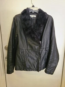 Kenneth Cole "Faux Leather & Fur - Black" Jacket- SZ. M - Picture 1 of 6