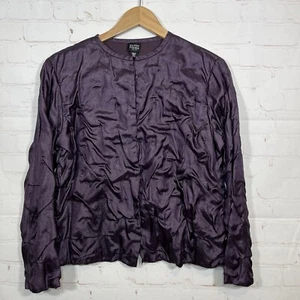 Eileen Fisher Silk Blouse Womens Size PM Purple Crepe Long Sleeve Lined - Picture 1 of 10