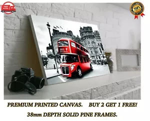 London Bus Black and White Cityscape Large CANVAS Art Print Gift A0 A1 A2 A3 A4 - Picture 1 of 6