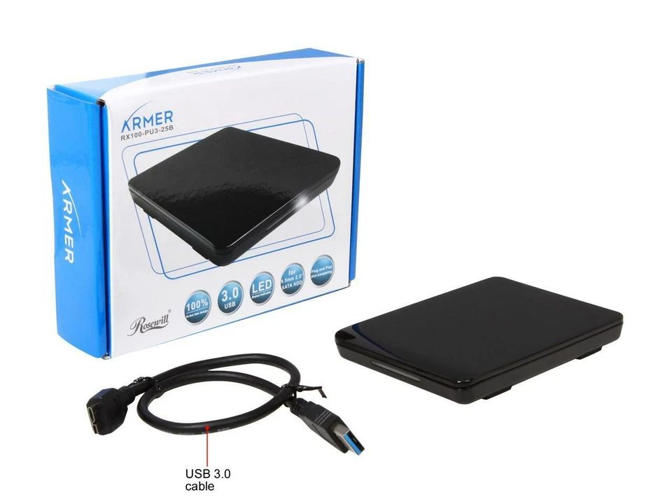 Rosewill RX100-PU3-25B - Armer External 2.5" Hard Drive Enclosure  USB 3.0, SATA - Image 1 of 1