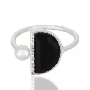 Natürlicher schwarzer Onyx CZ 925 Sterling Silber Ring Edelstein Schmuck - Bild 1 von 6