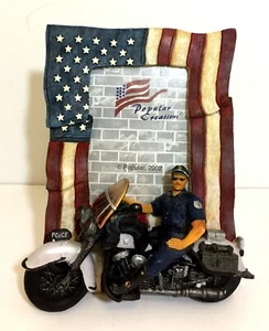 Popular Creations Policeman On Motorbike Resin 3D Photo Frame 2002 American Flag - Picture 1 of 9