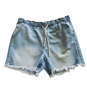 WOMEN'S DENIM ELASTIC WAIST PAPER BAG SHORTS XXL - Picture 1 of 7