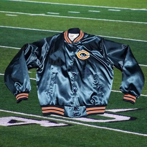 Vintage Chicago Bears Locker Line 90’s NFL Blue Satin Jacket Coat Size L Silk - Picture 1 of 10