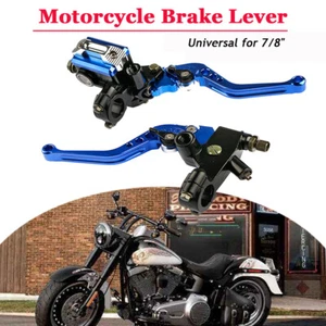 Universal7/8" 22mm Blue Brake Clutch Levers Master Cylinder Reservoir Motorcycle - Picture 1 of 10