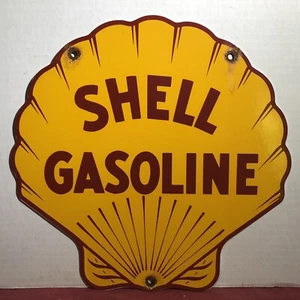 INSEGNA POMPA BENZINA PORCELLANA VINTAGE SHELL PUBBLICITARIA OLIO MOTORE - Foto 1 di 6