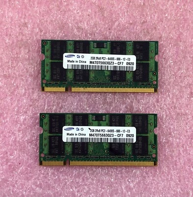 2 X 2GB SAMSUNG DDR2-800 PC2-6400S MEMORY SODIMM - M470T5663QZ3 - 4GB TOTAL - Image 1 of 2