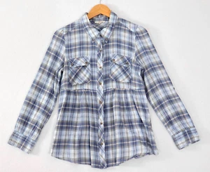 Jag Womens Shirt Top Size 10 Blue Check Cotton Lightweight Pleated Peplum - Picture 1 of 11