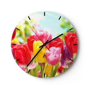 Orologio da Parete in Vetro 30x30cm Tulipano fiore giardino piantagione - Foto 1 di 10