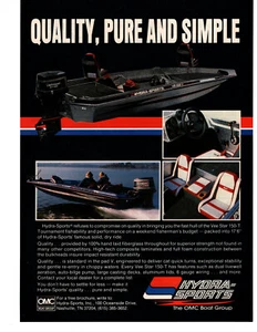 1989 Print Ad HYDRA-SPORTS Fishing Boat Vee Star Quality Pure and Simple - Picture 1 of 2
