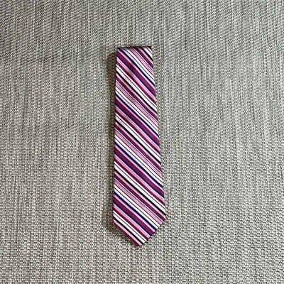 Cremieux Tie Lavender Blue Striped Silk Handmade in USA Classic 4" Necktie - Image 1 of 4