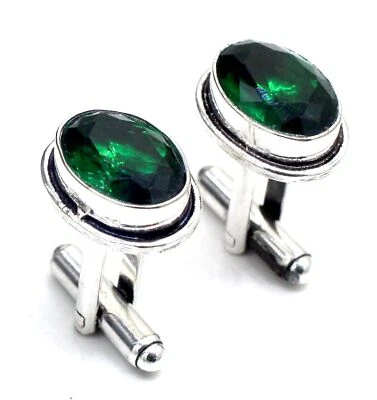 925 Sterling Silver Chrome Diopside Gemstone Jewelry Cufflinks for Men - Image 1 of 2