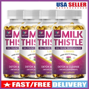 Milk Thistle Liver Cleanse Detox 1200MG Herbal Liver Support Supplement 120Pills - Picture 1 of 14