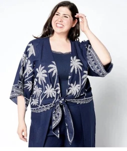 Bellisima by Kim Gravel Women 3X Plus Boutique Palm Shrug Twilight Blue NWOT - Picture 1 of 15