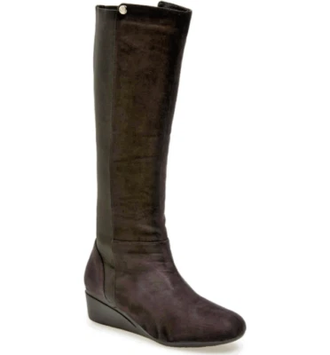 J.RENEE 'Valik' ~ Botas de cuña hasta la rodilla laterales elásticas negras de microgamuza 7W NUEVAS  Foto 1 de 4