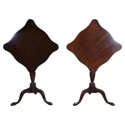 2 Kittinger Colonial Williamsburg Federal Mahogany Tilt Top Table Candle Stand - Image 1 of 4