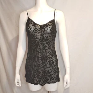 Victoria's Secret Silk Blend Chemise Slip Small Sheer Black Velvet Burnout - Picture 1 of 4