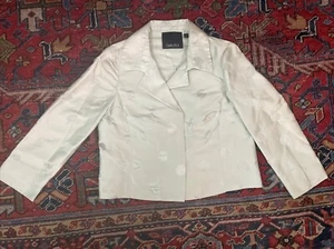 Carlisle 100% Silk Cropped Jacket Blazer Sz 2 Mint Green Polka Dot - Picture 1 of 9