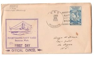 USS WURDEN DD-352 • 1935 Naval FIRST DAY Cachet Cover NAVY DAY BREMERTON Cancel - Bild 1 von 1
