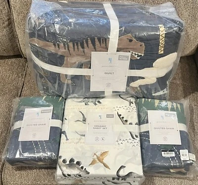 NUEVO Edredón Pottery Barn Kids Jurassic Queen, fundas estándar, juego de sábanas, dinosaurio, dinosaurio Foto 1 de 2