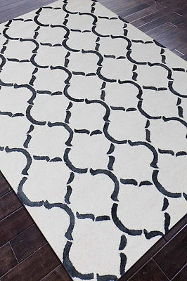 Alfombra EE. UU. Marroquí Pergamino 5x8 Blanca/Negra Hecha a Mano Tapete 100% Lana Alfombras Foto 1 de 3