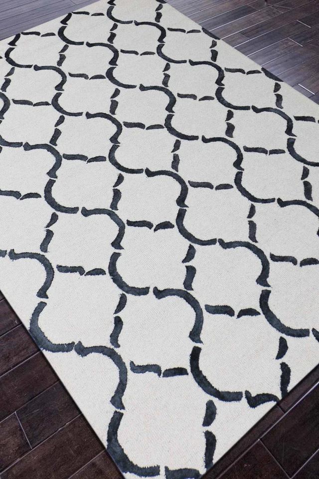 Alfombra EE. UU. Marroquí Pergamino 5x8 Blanca/Negra Hecha a Mano Tapete 100% Lana Alfombras Foto 1 de 3