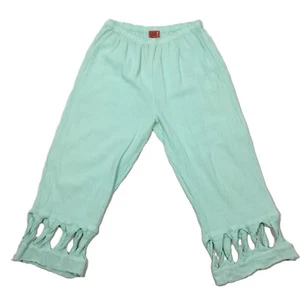 Oh My Gauze Pants Size 2 Aqua Crop Cutout Cuff Accents Pull On Large - Picture 1 of 7