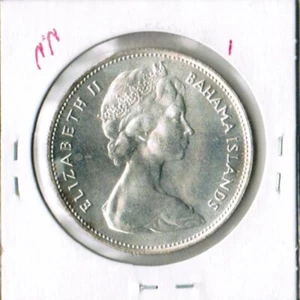 1969 BAHAMAS British Queen Elizabeth II w CONCH SHELL Silver Dollar Coin - Picture 1 of 2